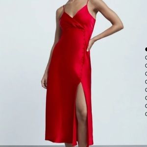 COPY - Zara red satin button midi dress 1165/089